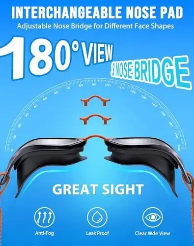 Vegemono Swim Goggles, Unisex Adult Swimming Goggles Anti Fog Anti UV No Leakage Wide View for Men Women Youth - 2