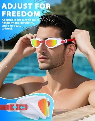 Vegemono Swim Goggles, Unisex Adult Swimming Goggles Anti Fog Anti UV No Leakage Wide View for Men Women Youth - 5