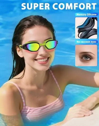 Vegemono Swim Goggles, Unisex Adult Swimming Goggles Anti Fog Anti UV No Leakage Wide View for Men Women Youth - 4
