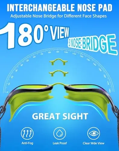 Vegemono Swim Goggles, Unisex Adult Swimming Goggles Anti Fog Anti UV No Leakage Wide View for Men Women Youth - 2