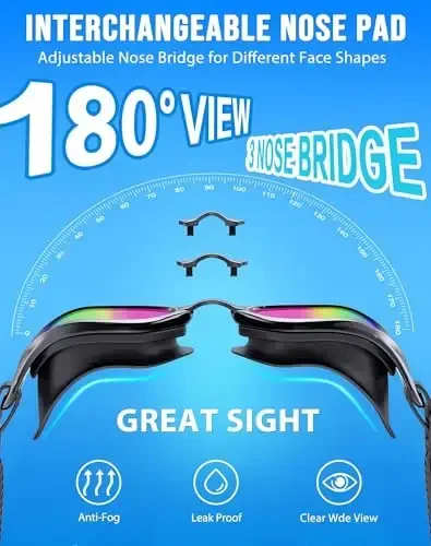 Vegemono Swim Goggles, Unisex Adult Swimming Goggles Anti Fog Anti UV No Leakage Wide View for Men Women Youth - 2