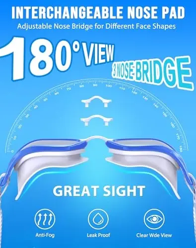 Vegemono Swim Goggles, Unisex Adult Swimming Goggles Anti Fog Anti UV No Leakage Wide View for Men Women Youth - 2