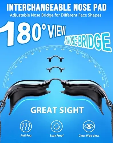 Vegemono Swim Goggles, Unisex Adult Swimming Goggles Anti Fog Anti UV No Leakage Wide View for Men Women Youth - VEGEMONO (1)