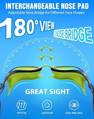 Vegemono Swim Goggles, Unisex Adult Swimming Goggles Anti Fog Anti UV No Leakage Wide View for Men Women Youth - MODAZONE (1)