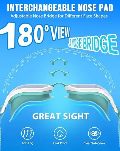 Vegemono Swim Goggles, Unisex Adult Swimming Goggles Anti Fog Anti UV No Leakage Wide View for Men Women Youth - 2