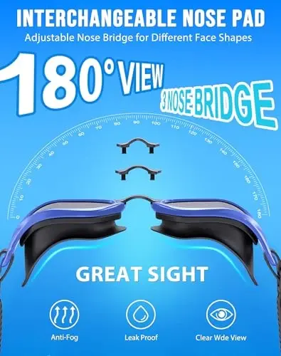 Vegemono Swim Goggles, Unisex Adult Swimming Goggles Anti Fog Anti UV No Leakage Wide View for Men Women Youth - 2