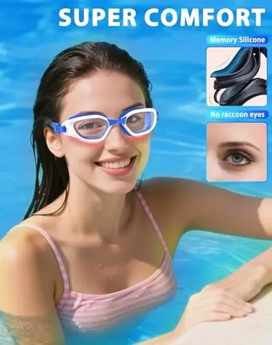 Vegemono Swim Goggles, Unisex Adult Swimming Goggles Anti Fog Anti UV No Leakage Wide View for Men Women Youth - 4