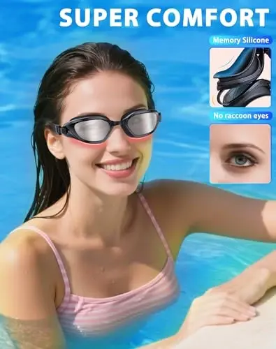 Vegemono Swim Goggles, Unisex Adult Swimming Goggles Anti Fog Anti UV No Leakage Wide View for Men Women Youth - 4