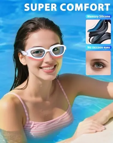 Vegemono Swim Goggles, Unisex Adult Swimming Goggles Anti Fog Anti UV No Leakage Wide View for Men Women Youth - 4