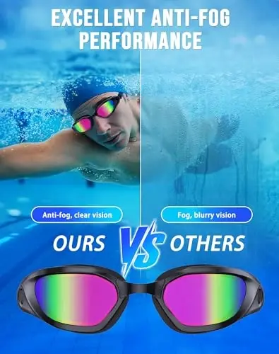 Vegemono Swim Goggles, Unisex Adult Swimming Goggles Anti Fog Anti UV No Leakage Wide View for Men Women Youth - 3