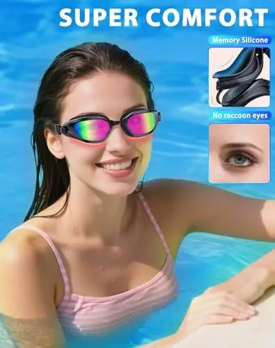 Vegemono Swim Goggles, Unisex Adult Swimming Goggles Anti Fog Anti UV No Leakage Wide View for Men Women Youth - 4