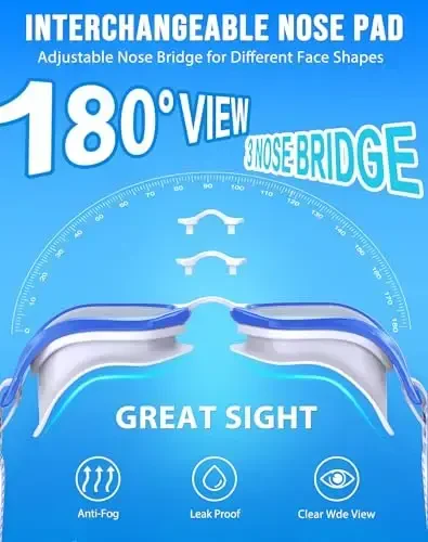 Vegemono Swim Goggles, Unisex Adult Swimming Goggles Anti Fog Anti UV No Leakage Wide View for Men Women Youth - Modazone (1)