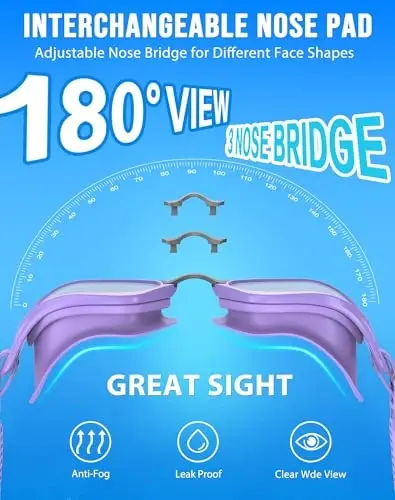 Vegemono Swim Goggles, Unisex Adult Swimming Goggles Anti Fog Anti UV No Leakage Wide View for Men Women Youth - 2