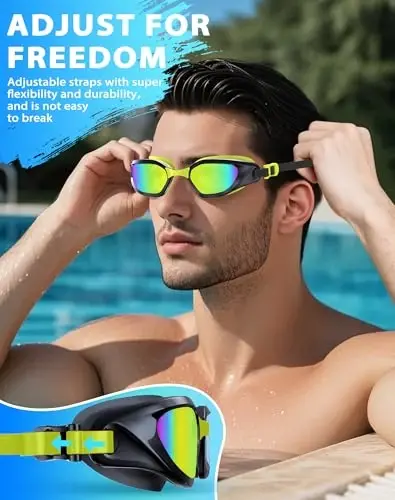 Vegemono Swim Goggles, Unisex Adult Swimming Goggles Anti Fog Anti UV No Leakage Wide View for Men Women Youth - 5