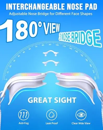 Vegemono Swim Goggles, Unisex Adult Swimming Goggles Anti Fog Anti UV No Leakage Wide View for Men Women Youth - 2