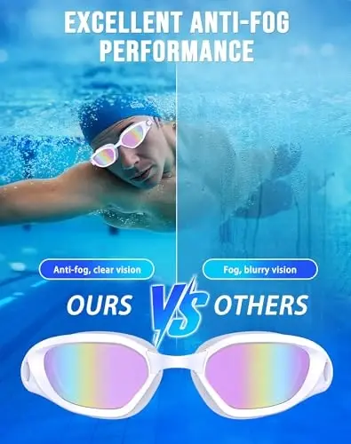 Vegemono Swim Goggles, Unisex Adult Swimming Goggles Anti Fog Anti UV No Leakage Wide View for Men Women Youth - 3