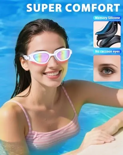 Vegemono Swim Goggles, Unisex Adult Swimming Goggles Anti Fog Anti UV No Leakage Wide View for Men Women Youth - 4