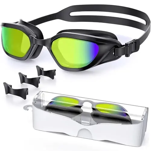 Vegemono Swim Goggles, Unisex Adult Swimming Goggles Anti Fog Anti UV No Leakage Wide View for Men Women Youth - VEGEMONO