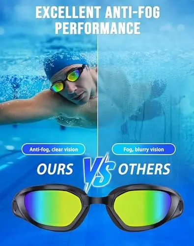 Vegemono Swim Goggles, Unisex Adult Swimming Goggles Anti Fog Anti UV No Leakage Wide View for Men Women Youth - 3