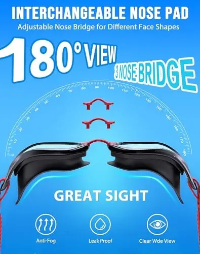 Vegemono Swim Goggles, Unisex Adult Swimming Goggles Anti Fog Anti UV No Leakage Wide View for Men Women Youth - 2
