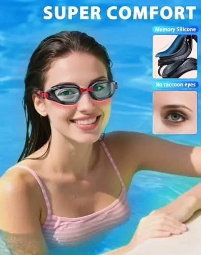 Vegemono Swim Goggles, Unisex Adult Swimming Goggles Anti Fog Anti UV No Leakage Wide View for Men Women Youth - 4