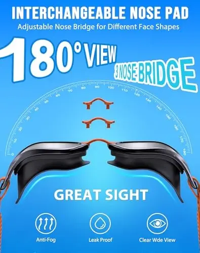 Vegemono Swim Goggles, Unisex Adult Swimming Goggles Anti Fog Anti UV No Leakage Wide View for Men Women Youth - VEGEMONO (1)