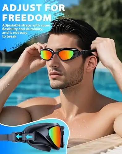 Vegemono Swim Goggles, Unisex Adult Swimming Goggles Anti Fog Anti UV No Leakage Wide View for Men Women Youth - 5