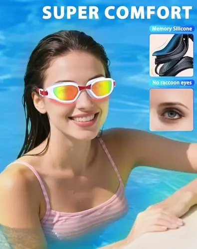 Vegemono Swim Goggles, Unisex Adult Swimming Goggles Anti Fog Anti UV No Leakage Wide View for Men Women Youth - 4
