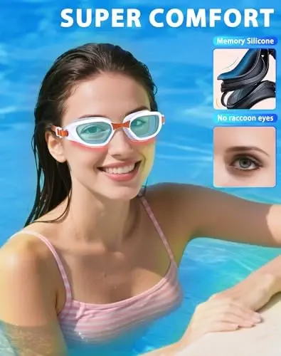 Vegemono Swim Goggles, Unisex Adult Swimming Goggles Anti Fog Anti UV No Leakage Wide View for Men Women Youth - 4