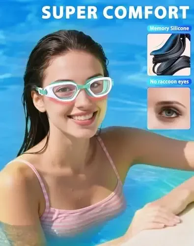 Vegemono Swim Goggles, Unisex Adult Swimming Goggles Anti Fog Anti UV No Leakage Wide View for Men Women Youth - 4