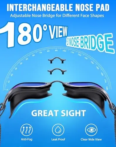 Vegemono Swim Goggles, Unisex Adult Swimming Goggles Anti Fog Anti UV No Leakage Wide View for Men Women Youth - 2