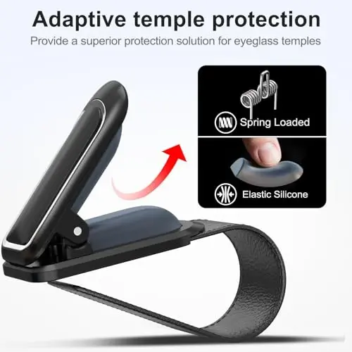 Veharvim Sunglass Holder for Car (2 Pack, One-Handed Operation, Gentle & Secure Hold, Silicone Padded, Universal Fits Sunglass and Car Visor) - Sunglasses Clip for Car Visor (Black & Silver, 1 Pack) - 3