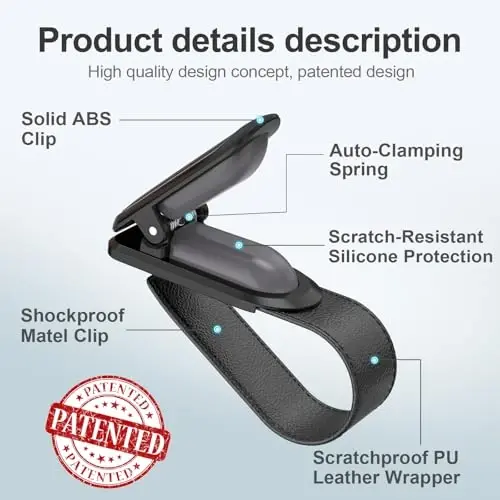 Veharvim Sunglass Holder for Car (2 Pack, One-Handed Operation, Gentle & Secure Hold, Silicone Padded, Universal Fits Sunglass and Car Visor) - Sunglasses Clip for Car Visor (Black & Silver, 1 Pack) - 5