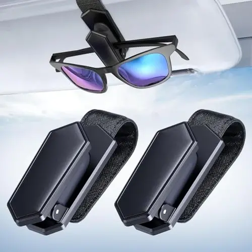 Veharvim One-Handed-Operation Sunglasses Holder for Car, 2 Pack Visor Sunglass Holder Clip, Car Accessories Interior, Universal Fit Silicone Padded Visor Sunglass Holder Car, Unmatched Durability - VEHARVIM