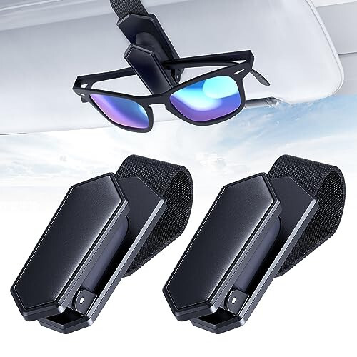 Veharvim One-Handed-Operation Sunglasses Holder for Car, 2 Pack Visor Sunglass Holder Clip, Car Accessories Interior, Universal Fit Silicone Padded Visor Sunglass Holder Car, Unmatched Durability - 13