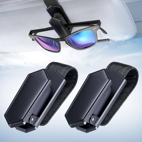 Veharvim One-Handed-Operation Sunglasses Holder for Car, 2 Pack Visor Sunglass Holder Clip, Car Accessories Interior, Universal Fit Silicone Padded Visor Sunglass Holder Car, Unmatched Durability - 1