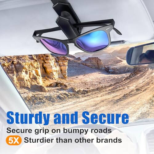 Veharvim One-Handed-Operation Sunglasses Holder for Car, 2 Pack Visor Sunglass Holder Clip, Car Accessories Interior, Universal Fit Silicone Padded Visor Sunglass Holder Car, Unmatched Durability - 12