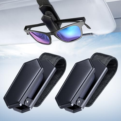 Veharvim One-Handed-Operation Sunglasses Holder for Car, 2 Pack Visor Sunglass Holder Clip, Car Accessories Interior, Universal Fit Silicone Padded Visor Sunglass Holder Car, Unmatched Durability - 2