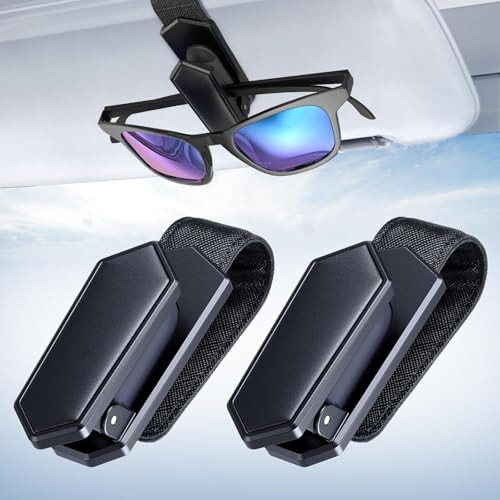 Veharvim One-Handed-Operation Sunglasses Holder for Car, 2 Pack Visor Sunglass Holder Clip, Car Accessories Interior, Universal Fit Silicone Padded Visor Sunglass Holder Car, Unmatched Durability - 6