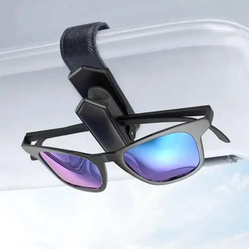 Veharvim One-Handed-Operation Sunglasses Holder for Car, Visor Sunglass Holder Clip, Car Accessories Interior, Universal Fit Silicone Padded Visor Sunglass Holder Car, Unmatched Durability (1 Pack) - 1