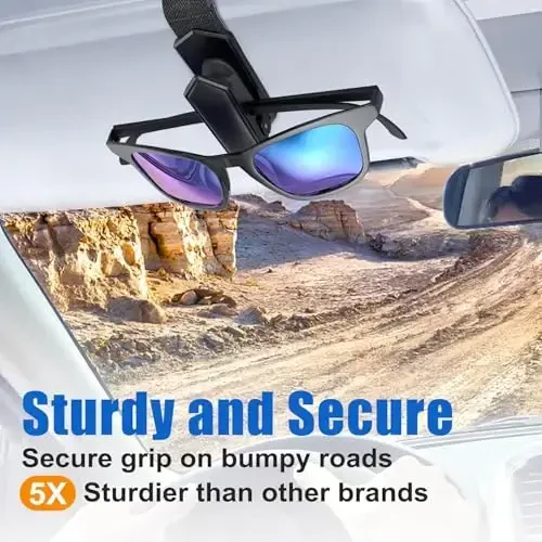 Veharvim One-Handed-Operation Sunglasses Holder for Car, Visor Sunglass Holder Clip, Car Accessories Interior, Universal Fit Silicone Padded Visor Sunglass Holder Car, Unmatched Durability (1 Pack) - 6