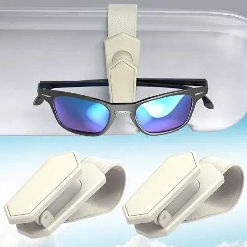 Veharvim One-Handed-Operation Sunglasses Holder for Car, Visor Sunglass Holder Clip, Car Accessories Interior, Universal Fit Silicone Padded Visor Sunglass Holder Car, Unmatched Durability (2 Pack) - 1