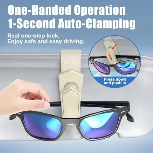 Veharvim One-Handed-Operation Sunglasses Holder for Car, Visor Sunglass Holder Clip, Car Accessories Interior, Universal Fit Silicone Padded Visor Sunglass Holder Car, Unmatched Durability (2 Pack) - VEHARVIM (1)