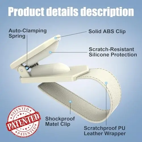 Veharvim One-Handed-Operation Sunglasses Holder for Car, Visor Sunglass Holder Clip, Car Accessories Interior, Universal Fit Silicone Padded Visor Sunglass Holder Car, Unmatched Durability (2 Pack) - 3