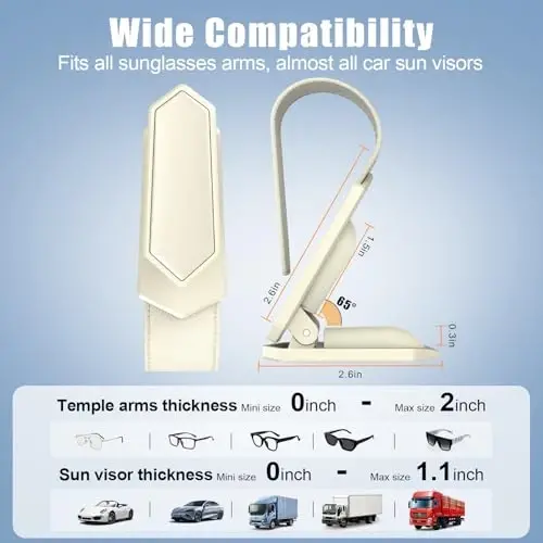 Veharvim One-Handed-Operation Sunglasses Holder for Car, Visor Sunglass Holder Clip, Car Accessories Interior, Universal Fit Silicone Padded Visor Sunglass Holder Car, Unmatched Durability (2 Pack) - 4