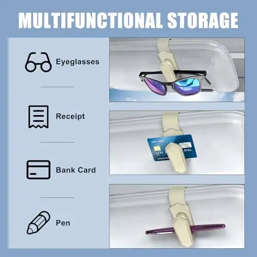 Veharvim One-Handed-Operation Sunglasses Holder for Car, Visor Sunglass Holder Clip, Car Accessories Interior, Universal Fit Silicone Padded Visor Sunglass Holder Car, Unmatched Durability (2 Pack) - 5