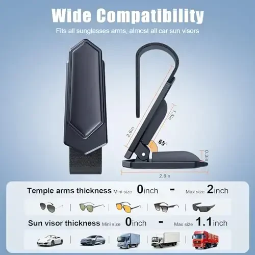 Veharvim One-Handed-Operation Sunglasses Holder for Car, Visor Sunglass Holder Clip, Car Accessories Interior, Universal Fit Silicone Padded Visor Sunglass Holder Car, Unmatched Durability (4 Pack) - 4