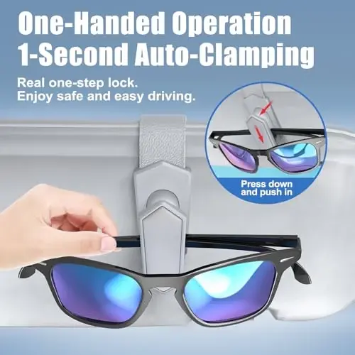 Veharvim Sunglass Holder for Car (One-Handed-Operation, Gentle & Secure Hold, Silicone Padded, Universal Fit, Metal Clip) Visor Sunglass Holder Clip,Visor Sunglass Car (Grey, 4 Pack) - VEHARVIM (1)