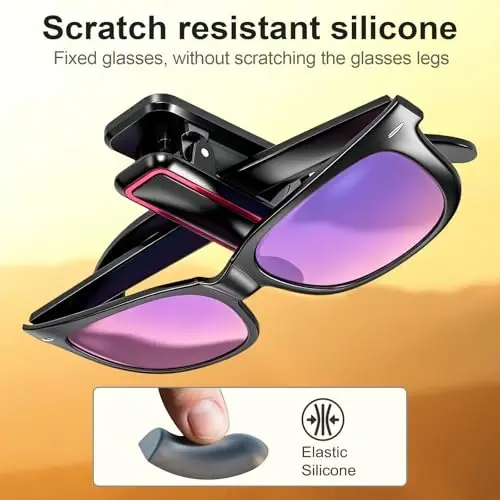 Veharvim Sunglass Holder for Car (2 Pack, One-Handed Operation, Gentle & Secure Hold, Silicone Padded, Universal Fits Sunglass and Car Visor) - Sunglasses Clip for Car Visor (Red, 1 Pack) - 4