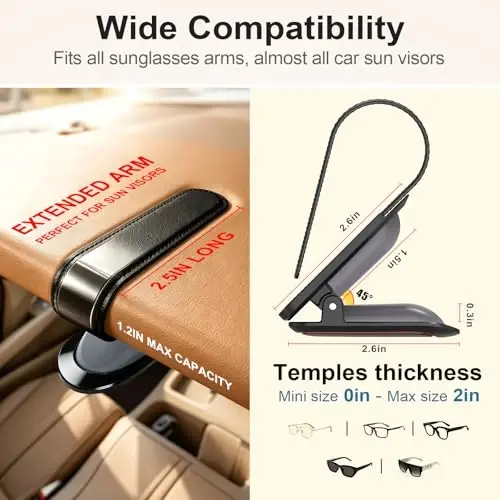 Veharvim Sunglass Holder for Car (2 Pack, One-Handed Operation, Gentle & Secure Hold, Silicone Padded, Universal Fits Sunglass and Car Visor) - Sunglasses Clip for Car Visor (Red, 1 Pack) - 5